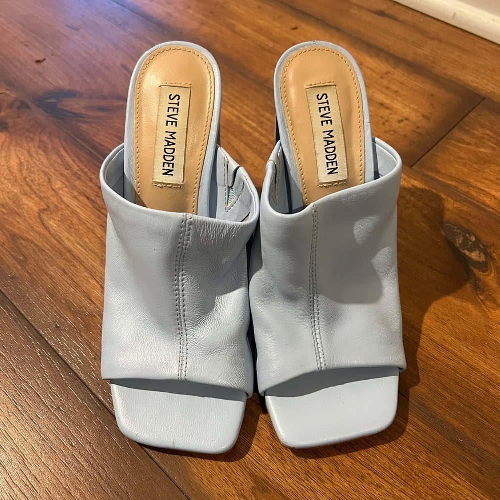 Steve Madden Tule Block Heel Sandal in Lt Blue Lexia SZ 5.5